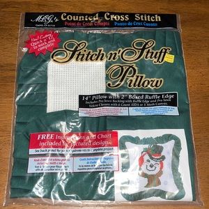 Vintage 1999 - New Stitch n’ Stuff Pillow snowman.  Counted Cross Stitch